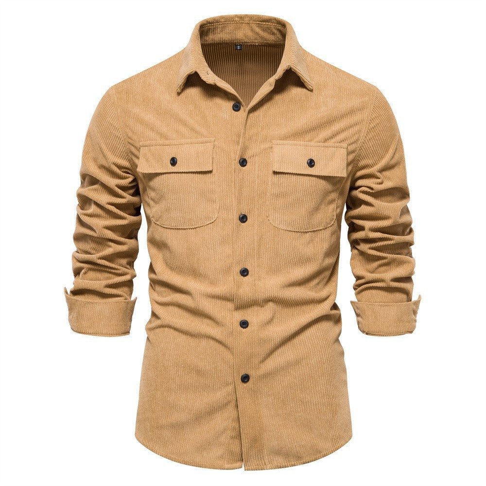 Herren nan feines Cord-Übershirt mit Brustpatten, durchgehender Knopfleiste und körpernaher Silhouette EB