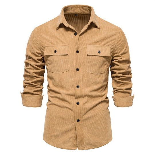 Herren nan feines Cord-Übershirt mit Brustpatten, durchgehender Knopfleiste und körpernaher Silhouette EB