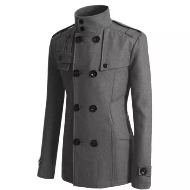 Herren modischer Doppelreihiger Mantel mit praktischen Taschen und elegantem Kragen EB