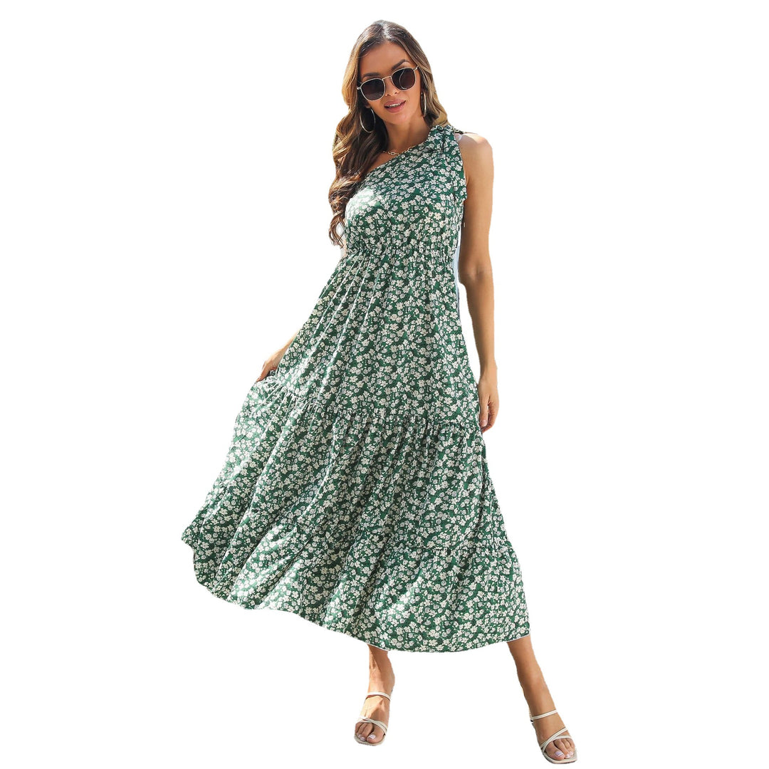 Damen Maxikleid mit asymmetrischem Träger und voluminösem Rock EB