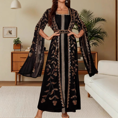 Damen Elegante Kaftan-Kleid mit aufwendigen Stickereien und fließendem Schnitt EB