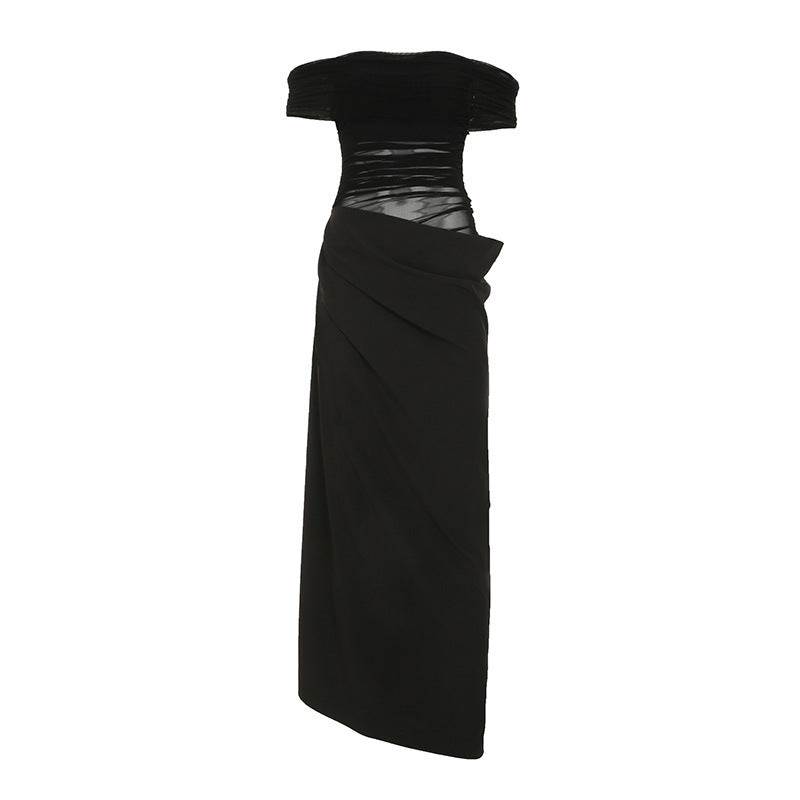 Damen elegantes Abendkleid mit schmalem Schnitt und transparenten Einsätzen EB