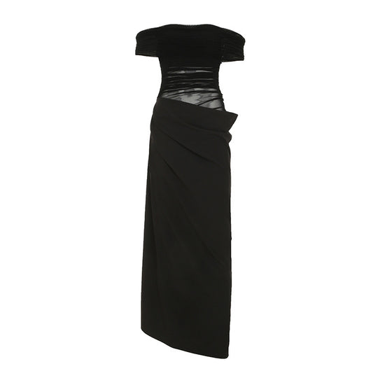 Damen elegantes Abendkleid mit schmalem Schnitt und transparenten Einsätzen EB