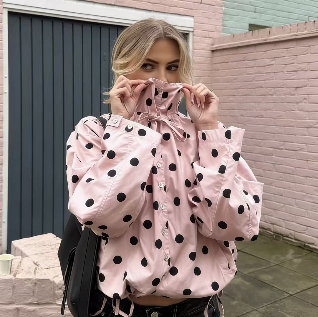 Damen nan Cropped-Anorak mit Stehkragen, Tunnelzugsaum und Druckknopfleiste EB