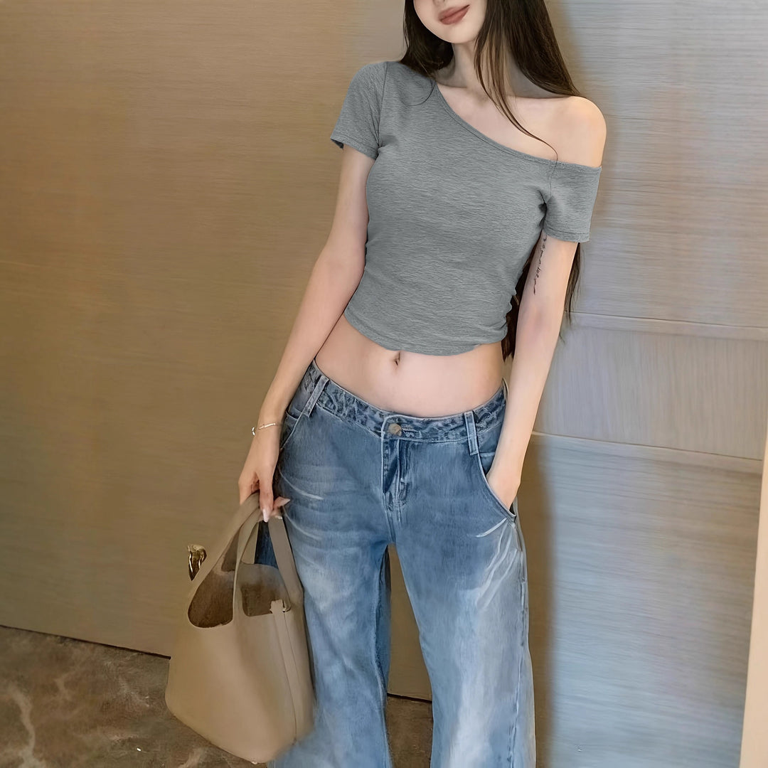 Damen lässiges Crop-Top im Off-Shoulder Stil EB