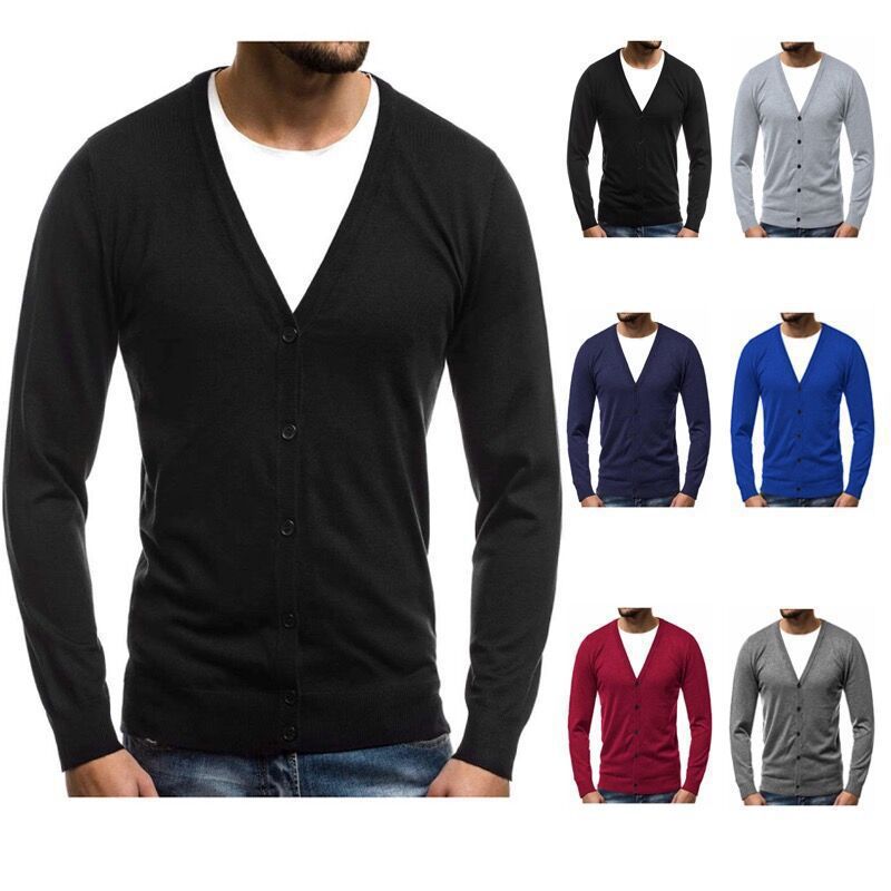 Herren nan Feinstrick-Cardigan mit V-Ausschnitt, schmaler Passform und durchgehender Knopfleiste EB