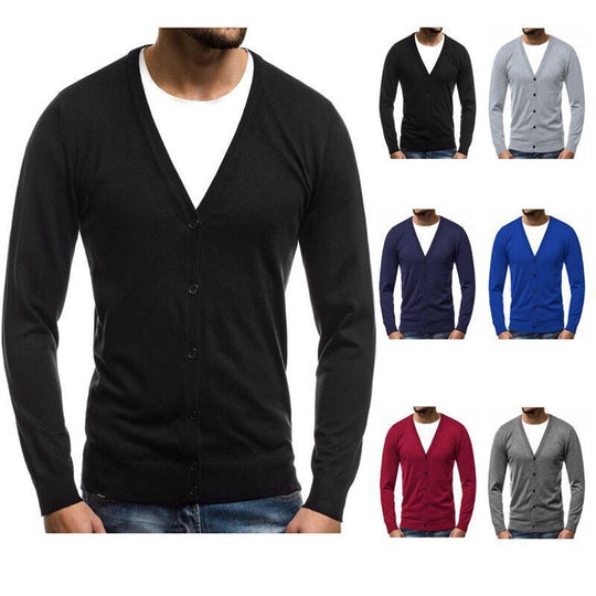Herren nan Feinstrick-Cardigan mit V-Ausschnitt, schmaler Passform und durchgehender Knopfleiste EB
