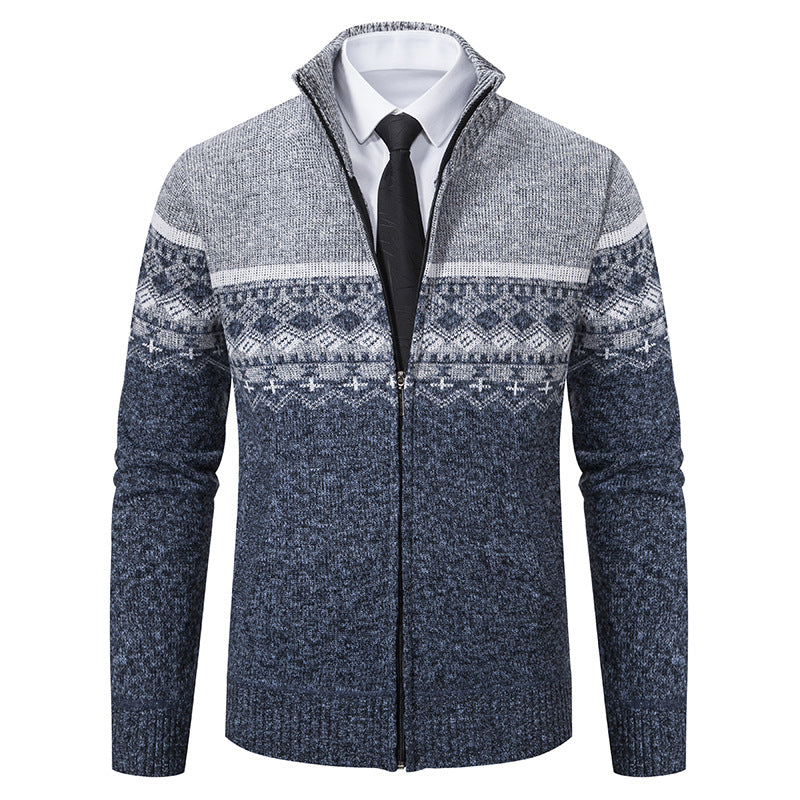 Herren Strickjacke mit Stehkragen und Norweger-Muster EB