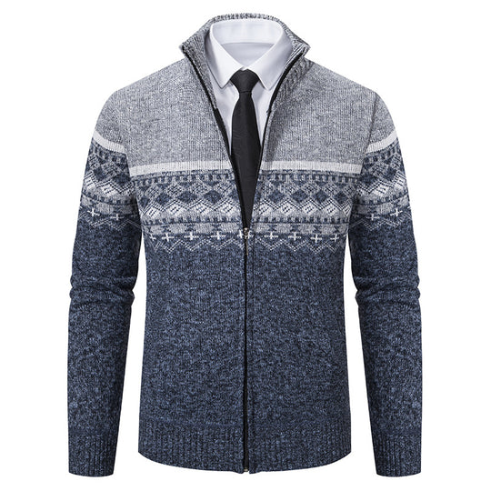 Herren Strickjacke mit Stehkragen und Norweger-Muster EB