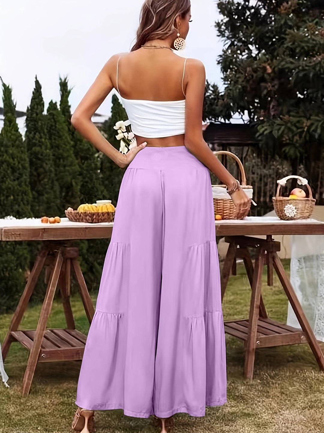 Damen Weite Sommerhose mit hohem Taillenbund und luftigen Falten EB