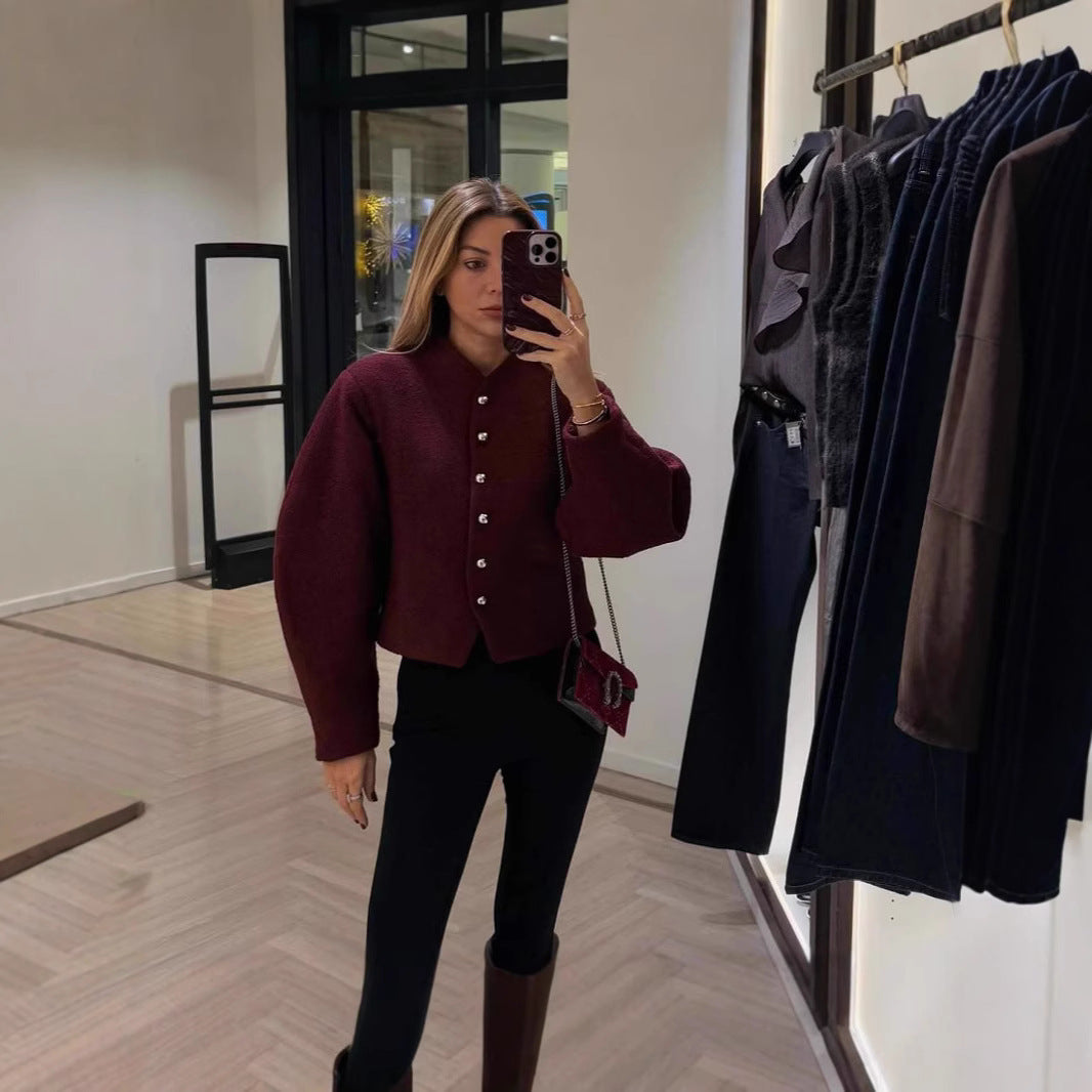 Damen kuschelige Wolljacke mit modischen Knopfdetails EB