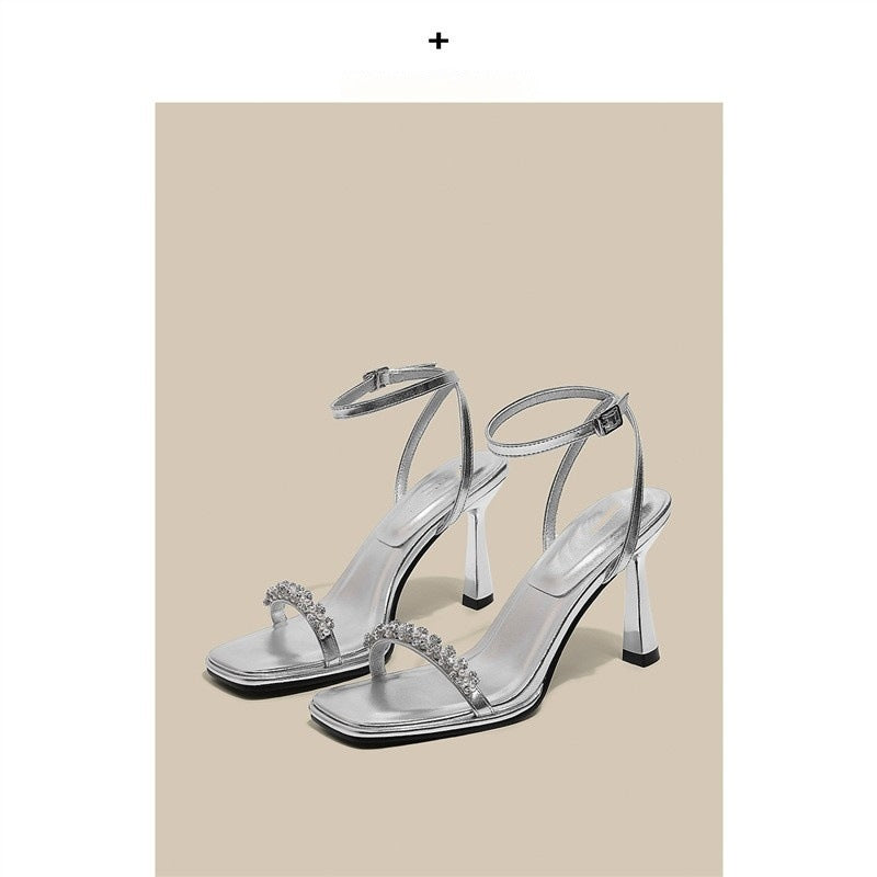Damen High Heel Sandalen mit funkelnder Strassverzierung EB