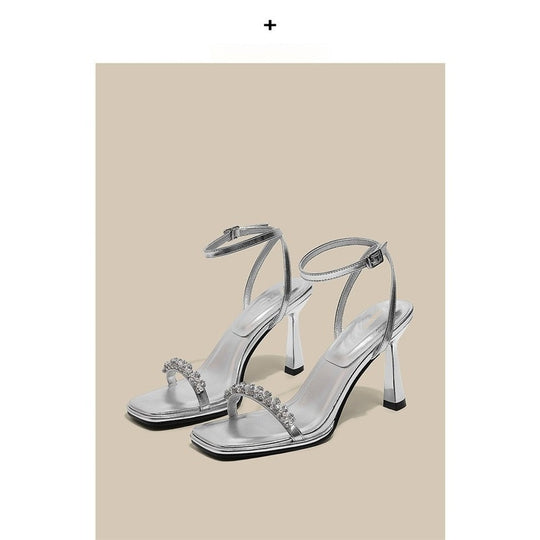 Damen High Heel Sandalen mit funkelnder Strassverzierung EB