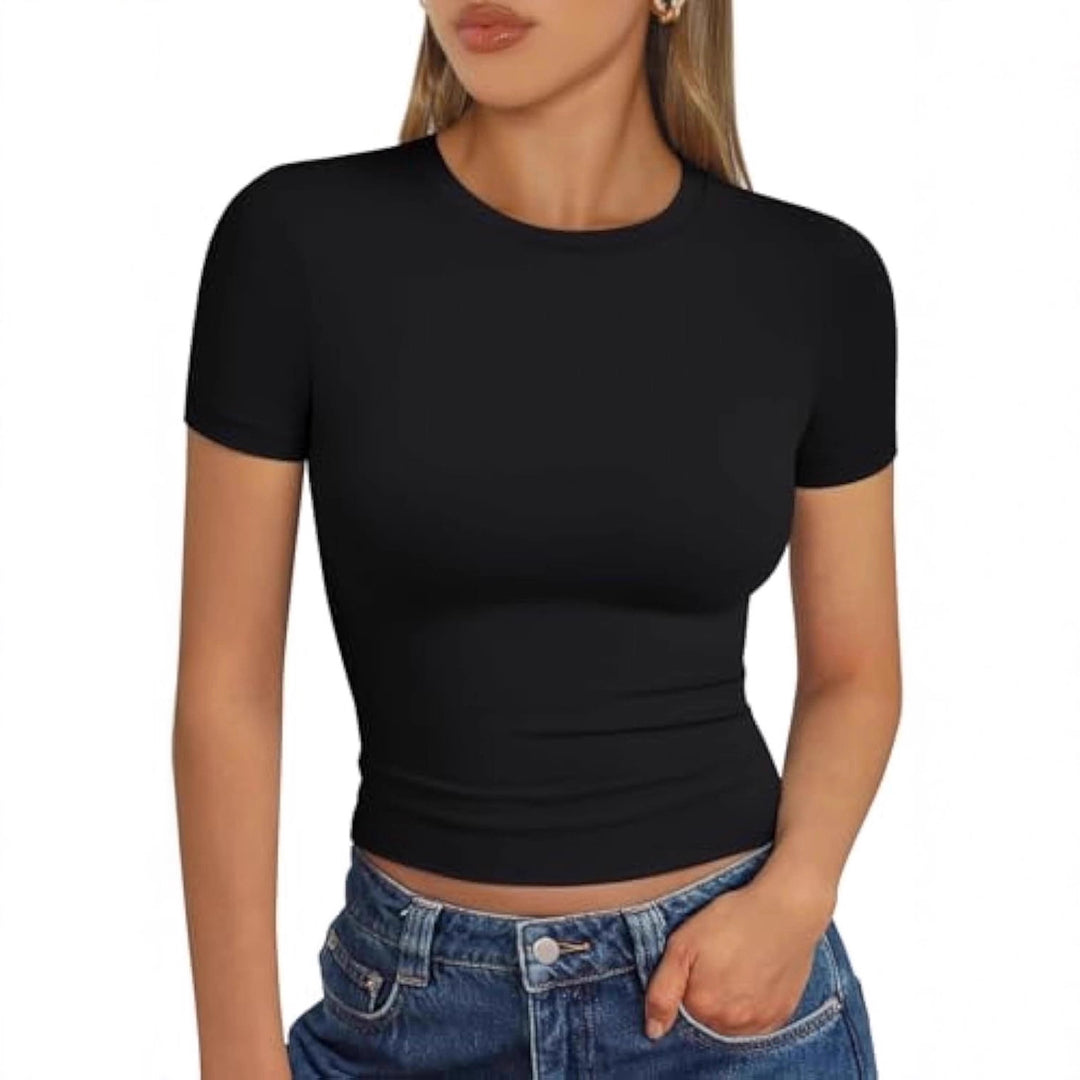 Damen figurbetontes Kurzarmshirt aus elastischem Material EB
