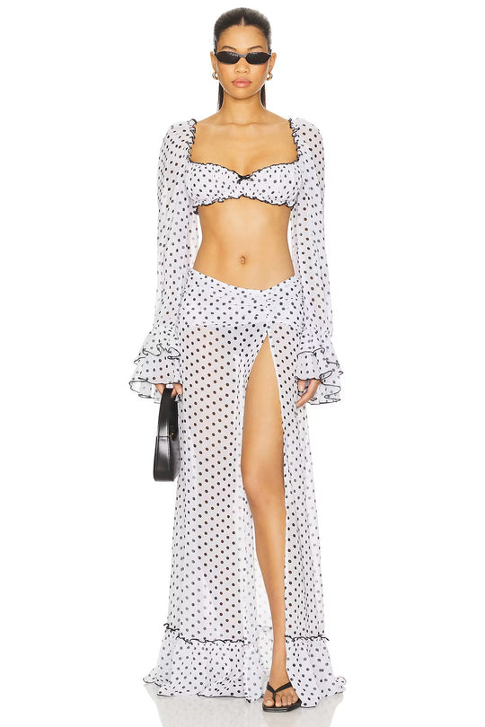 Damen sexy Transparenter Strandanzug mit Rüschen und Puffärmeln EB