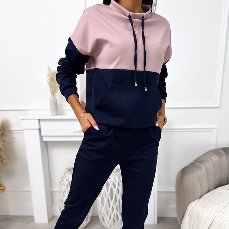 Damen Zweiteiliges Loungewear‑Set mit Stehkragen, Kängurutasche und schmaler Jogginghose EB
