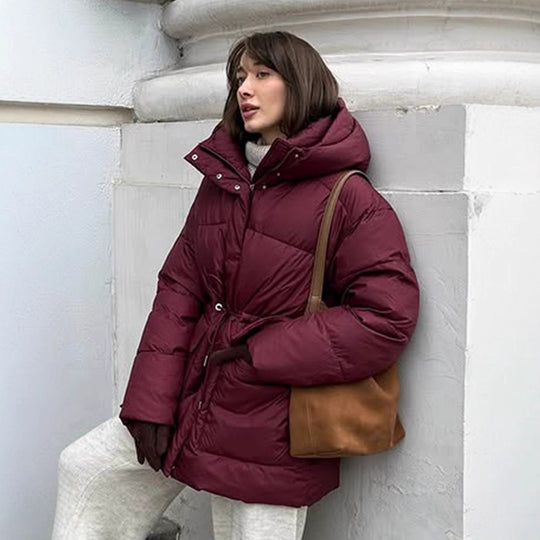 Damen modischer, gefütterter Wintermantel mit verstellbarem Gürtel EB