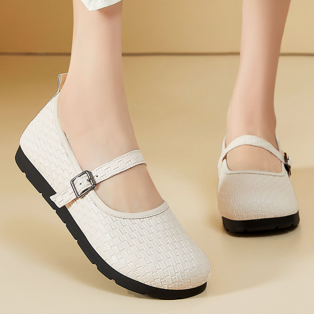 Damen nan Mary-Jane Ballerina-Slipper mit gewebter Oberflächenstruktur, verstellbarem Riemen und stoßdämpfender Leichtsohle EB