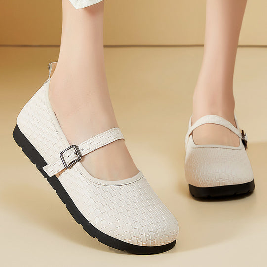 Damen nan Mary-Jane Ballerina-Slipper mit gewebter Oberflächenstruktur, verstellbarem Riemen und stoßdämpfender Leichtsohle EB