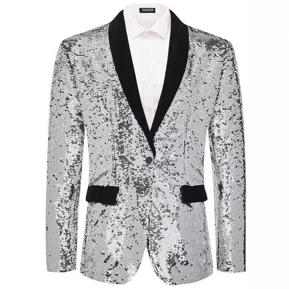 Herren Smokingblazer mit glänzenden Pailletten und eleganter Satinkragen EB