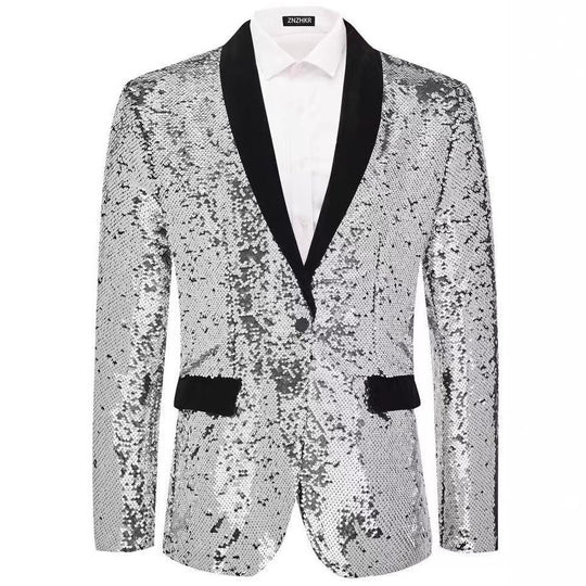 Herren Smokingblazer mit glänzenden Pailletten und eleganter Satinkragen EB