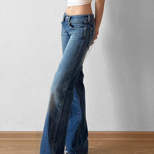 Damen Flared Jeans mit hohem Bund und distressed Design EB
