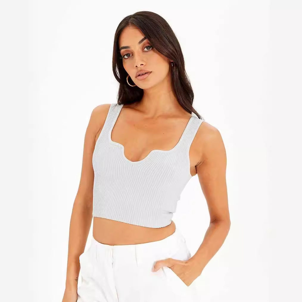 Damen Crop-Top mit Wellen-Ausschnitt und feiner Rippstruktur EB