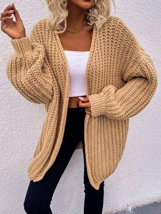 Damen lässiger Grobstrick-Cardigan mit tiefen Taschen und voluminösen Ärmeln EB