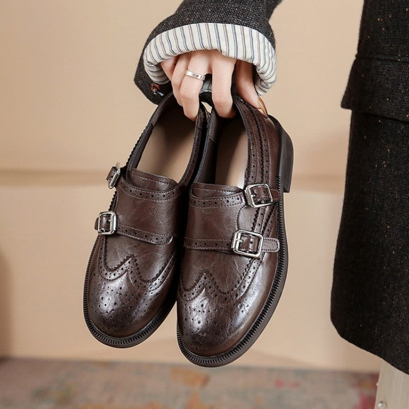 Damen elegante Schnürschuhe mit hochwertiger Schnalle und feiner Brogue-Prägung EB