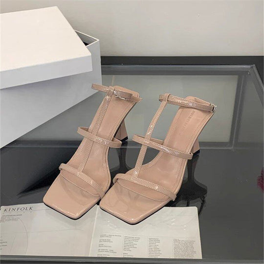 Damen elegante Sandalen mit verstellbaren Riemen und quadratischem Absatz EB