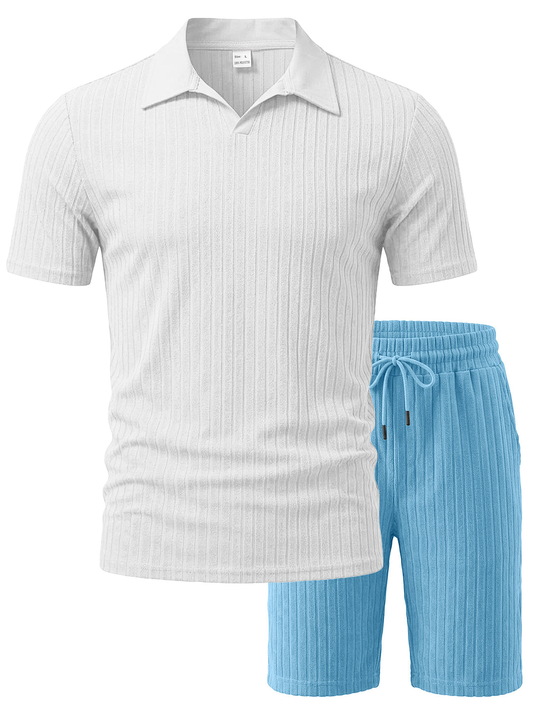 Herren nan Strick-Lounge-Ensemble mit Polokragen V‑Einsatz und Tunnelzug-Bermudas EB