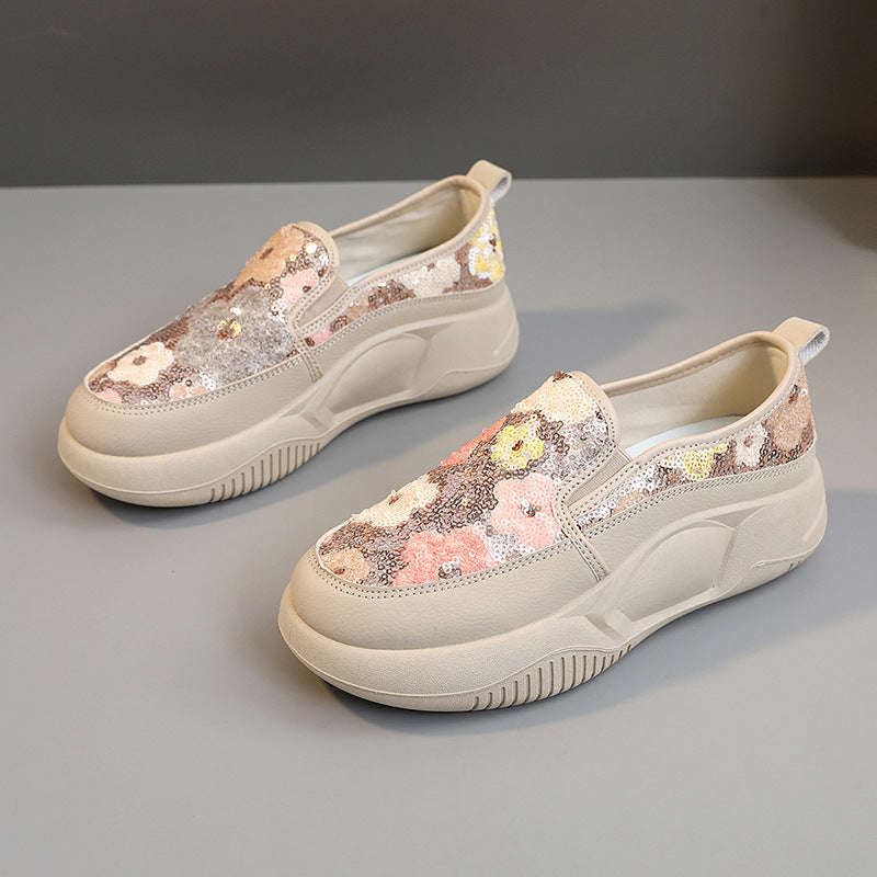 Damen modische Slip-On Sneakers mit glitzernden Blumenmotiven und bequemem Komfort EB
