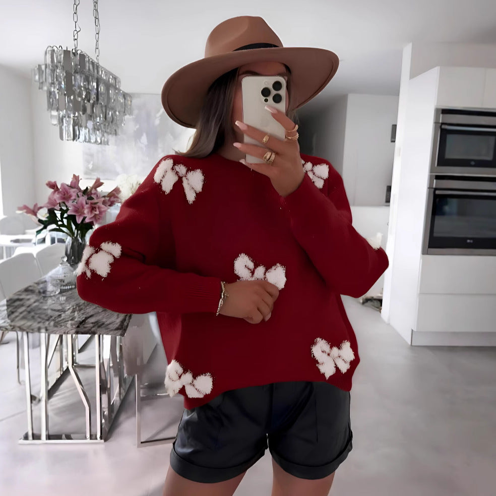 Damen gemütlicher Pullover mit modernem Herzdesign und weichem Strick EB