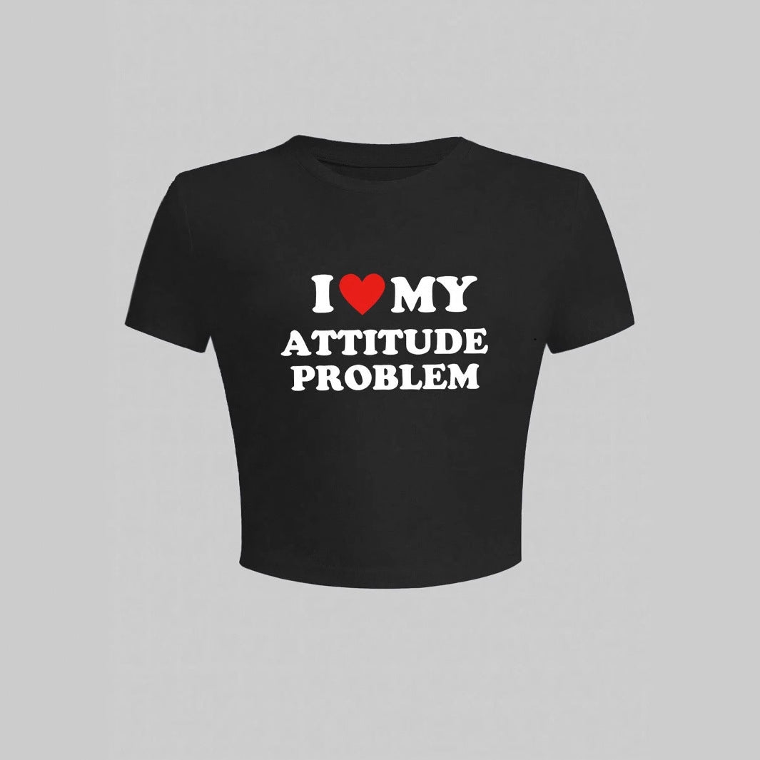 Damen Crop-T-Shirt mit humorvollem Spruch und figurbetontem Schnitt EB