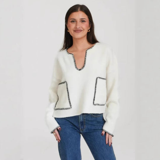 Damen lässiger Pullover mit strukturiertem Design und praktischen großen Taschen EB