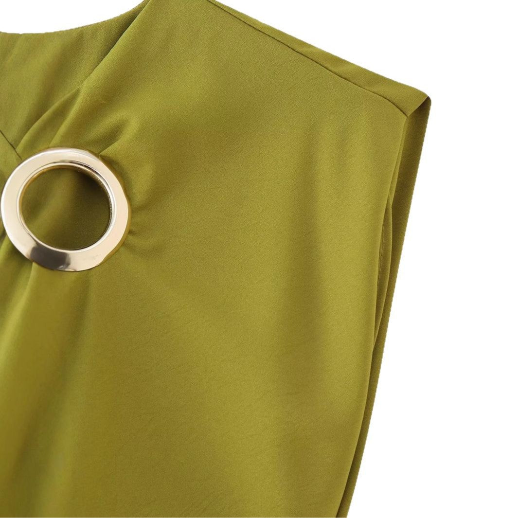 Damen elegantes Jersey-Kleid mit Detailrüsche und edlem Schmuckelement EB