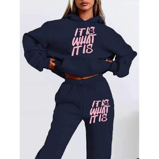 Damen Freizeit-Hoodie und Jogginghose Set mit inspirierendem Schriftzug EB