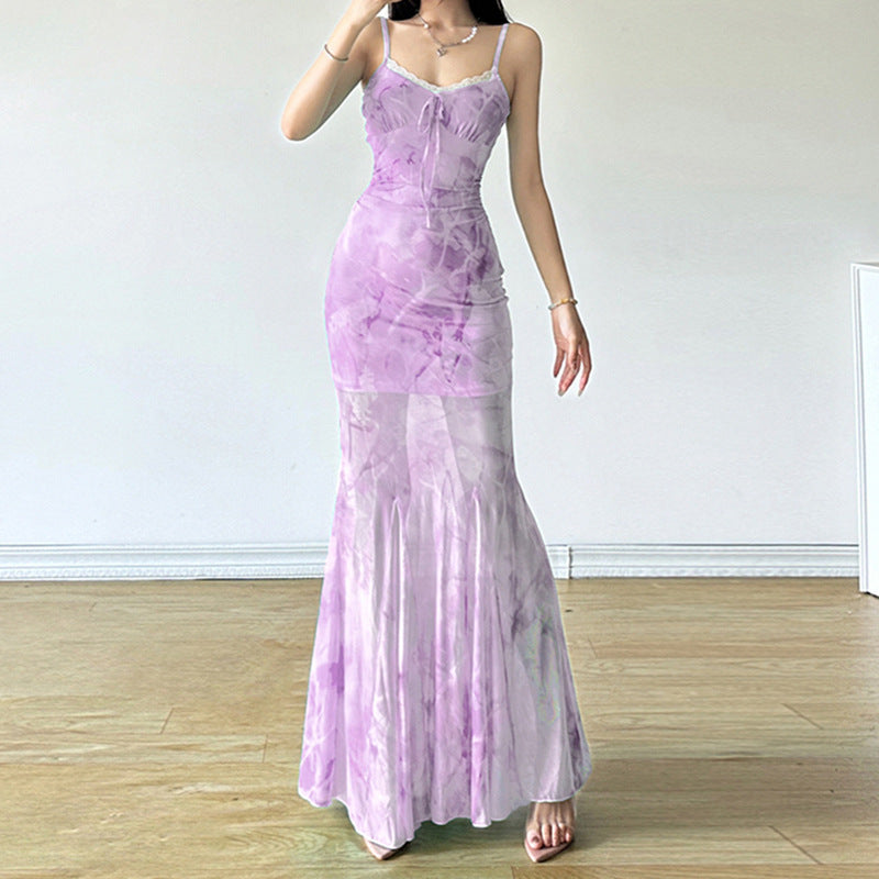 Damen Maxikleid mit fließendem Schnitt und romantischen Transparenzakzenten EB