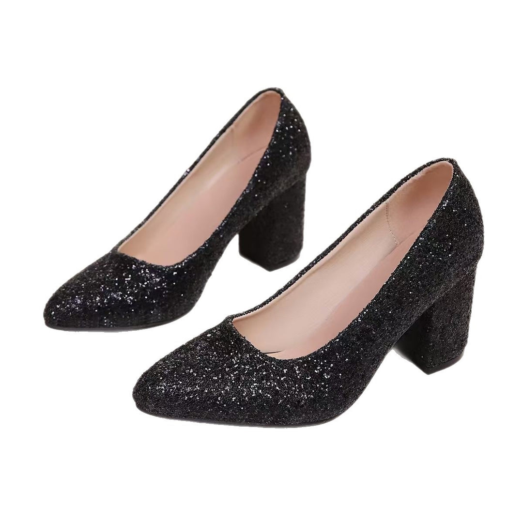 Damen Glänzende High-Heel Pumps mit elegantem Blockabsatz EB