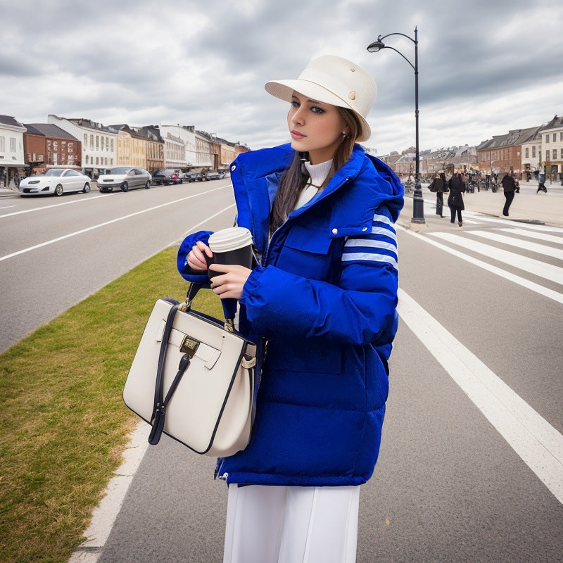 Damen modische Steppjacke mit praktischer Kapuze und großen Taschen EB