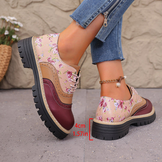 Damen florale Brogue-Schnürschuhe mit mehrlagigem Materialmix und profilierter Gummisohle EB