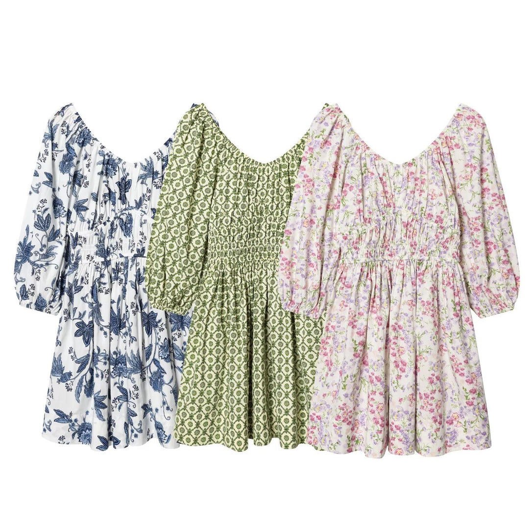Damen Sommerkleid mit voluminösen Puffärmeln und elastischer Taillierung EB