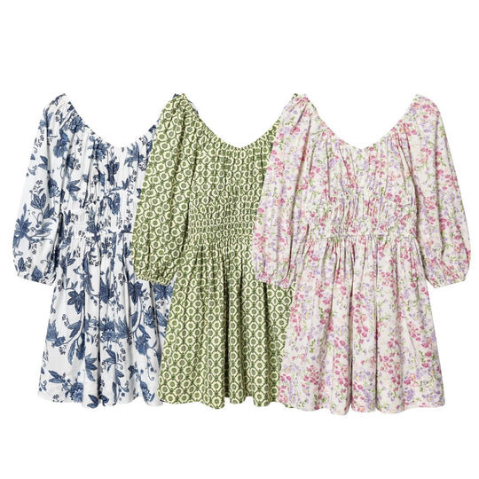 Damen Sommerkleid mit voluminösen Puffärmeln und elastischer Taillierung EB
