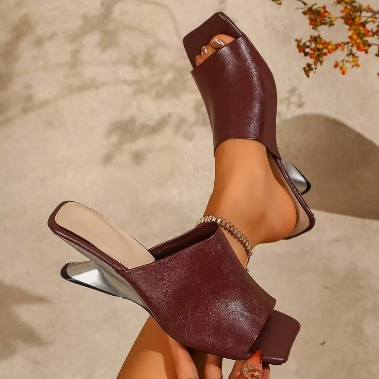 Damen offene Slingback-Pantoletten mit modischem Blockabsatz EB