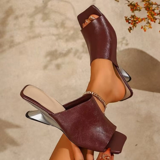 Damen offene Slingback-Pantoletten mit modischem Blockabsatz EB
