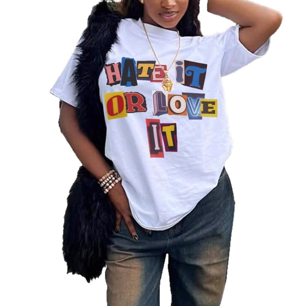 Damen T-Shirt mit auffälligem Schriftzug und lockerer Passform EB