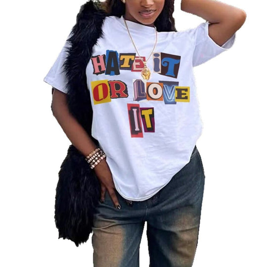 Damen T-Shirt mit auffälligem Schriftzug und lockerer Passform EB