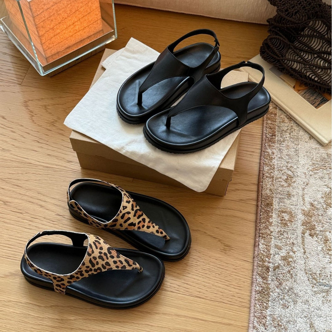 Damen Zehentrenner-Sandalen aus hochwertigem Wildleder mit modischem Tierfell-Design EB