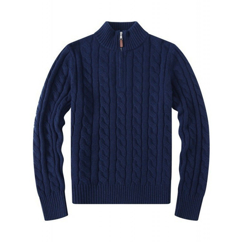 Herren Kabelstrickpullover mit Halbzip und Stehkragen aus weicher Kaschmirmischung EB
