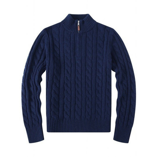 Herren Kabelstrickpullover mit Halbzip und Stehkragen aus weicher Kaschmirmischung EB
